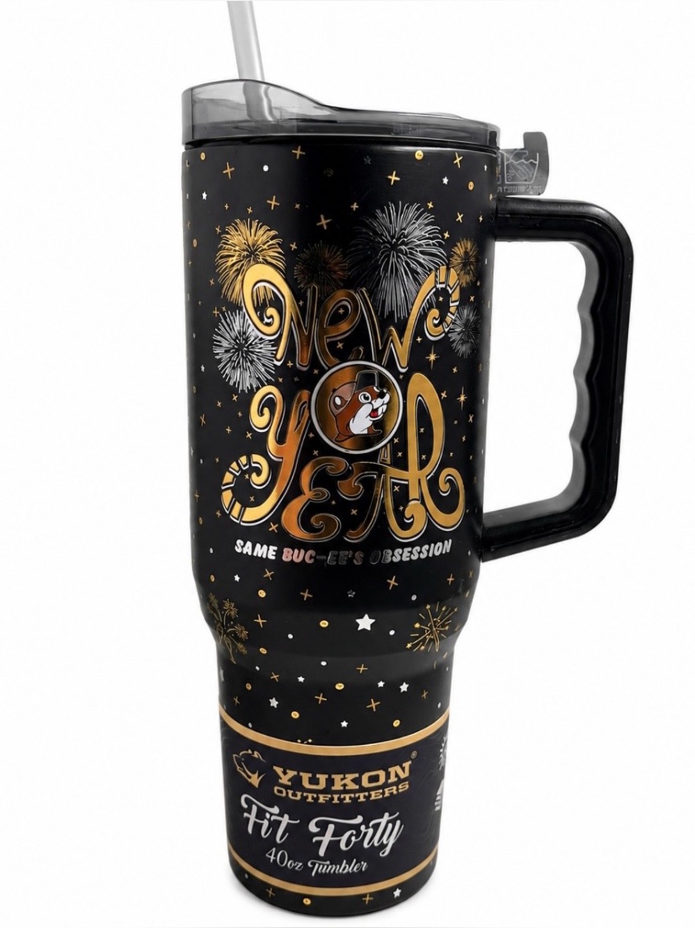 Bucees New Years Tumbler 40oz With Handle & Straw Limited Edition Glows In Dark